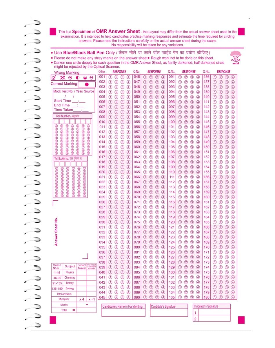 NEET OMR Sheet · 180 MCQ
